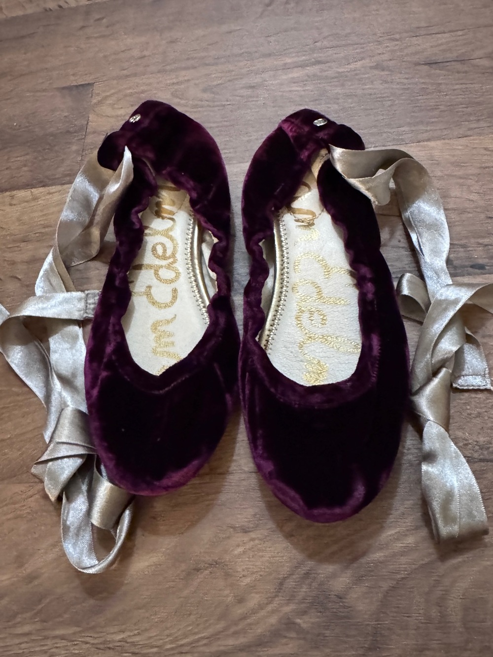 Rare “Fallon” velvet ballet flats with satin ribbon ties - Deep Burgundy